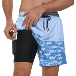 VAYAGER SPORTS Men's Swim Trunks with Compression Liner - 5 Inch Quick Dry Swim Shorts