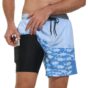 VAYAGER SPORTS Men's Swim Trunks with Compression Liner - 5 Inch Quick Dry Swim Shorts