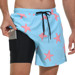 VAYAGER SPORTS Men's Swim Trunks with Compression Liner - 5 Inch Quick Dry Swim Shorts