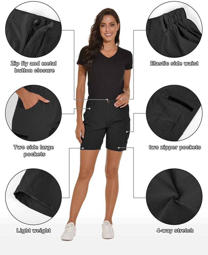 Women's Short Hiking Camping Travel 6 Pockets Quick Dry Water Resistant - Vayager Sports